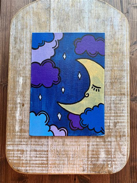 Trippy Moon Painting Acrylic Mod Painting Crescent Moon Paint Marker