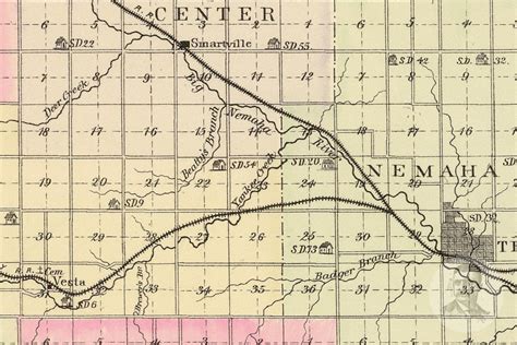 Vintage Johnson County Ne Map 1885 Old Nebraska Map Etsy