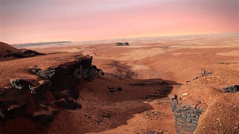 Jezero Crater On Planet Mars Martian Landscape With Dry River Bed
