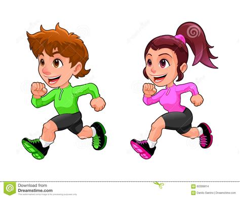 Funny Running Boy And Girl Stock Vector Illustration Of