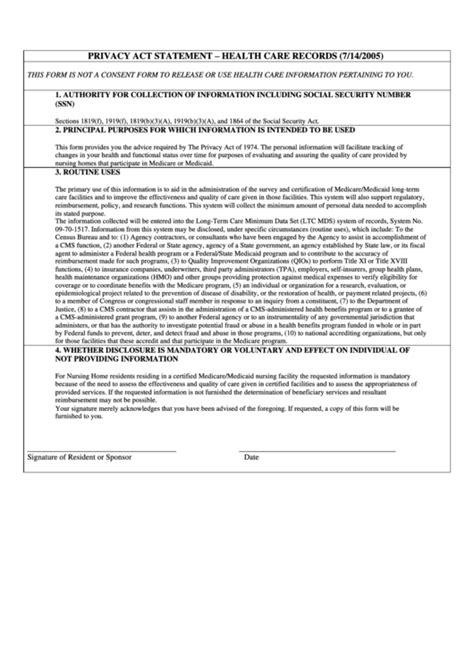 Privacy Act Statement Printable Pdf Download