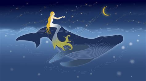 Deep Sea Whale And Mermaid Under The Stars Starry Sky Deep Sea Whale