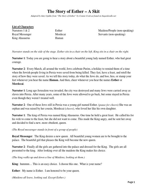 The Story Of Esther A Skit Pdf Esther