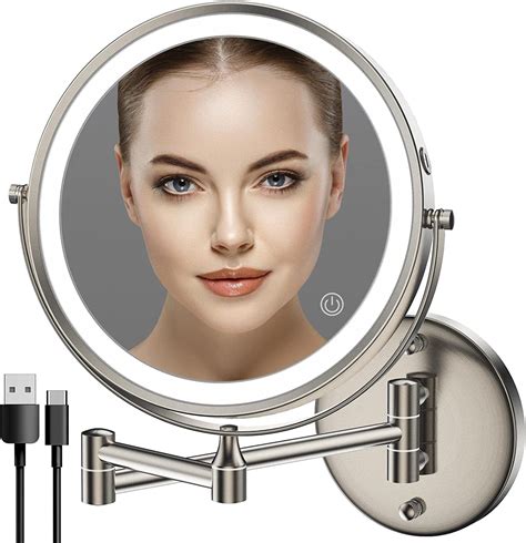 rechargeable wall mounted lighted vanity mirror nickel 8 inch double sided led makeup mirror 1x