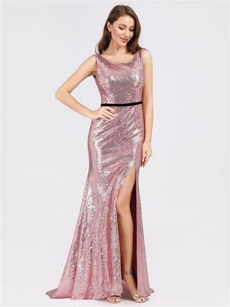 Backless Sequin Fishtail Dresses With Side Split Fishtail Dress