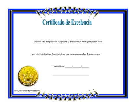 Certificado De Excelencia Azul Download Printable Pdf Spanish