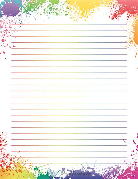 Printable Rainbow Paint Splatter Stationery Briefpapier Kostenlose Druckvorlagen Schreibideen