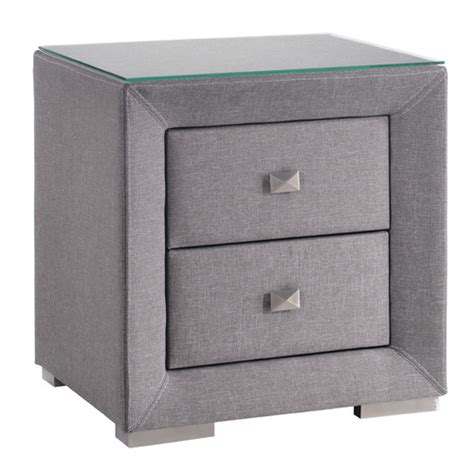 Light Grey Modernized Fabric Bed Side Table With Glass Top By Temple And Webster Style Sourcebook