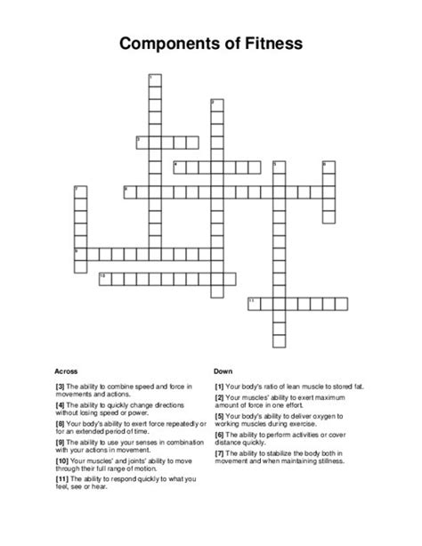 Components Of Fitness Crossword Puzzle