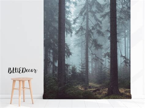 Misty Forest Wall Mural Removable Wallpaper Peel And Stick Etsy