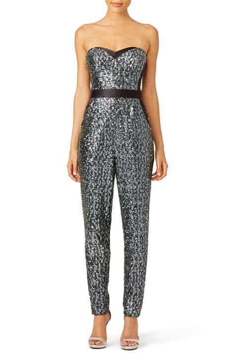 Silver Sequins Bustier Jumpsuit By Milly For 75 95 Rent The Runway