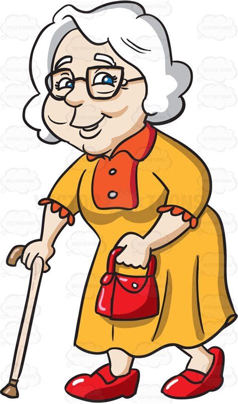A Charming Grandmother Going Out For A Walk Cartoon Drawings Old