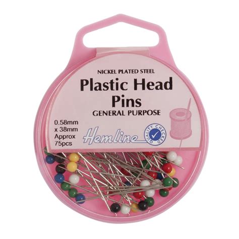 Hemline Pins Plastic Coloured Head 058 X 38mm Nickel Plated Steel 75