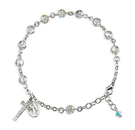 Sterling Silver Rosary Bracelet Created With 6mm Smoked Swarovski