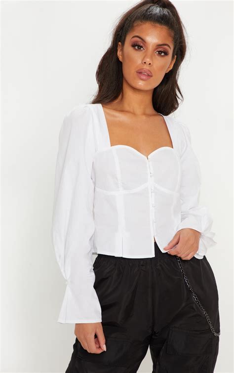 White Fitted Sweetheart Neckline Blouse Prettylittlething Uae