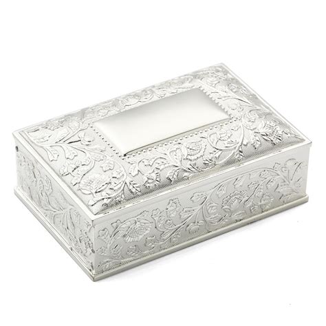 Personalized Silver Deluxe Jewelry Box Engraved Modern Jewelry Box