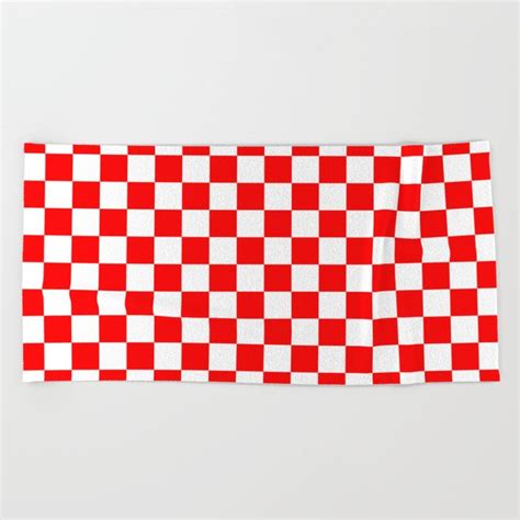 A Red And White Checkerboard Pattern On A Table Cloth Hand And Bath Towel