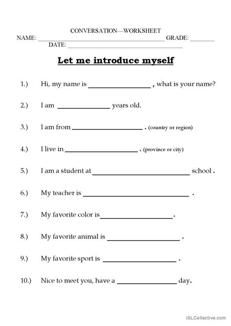 Let Me Introduce Myself English Esl Worksheets Pdf And Doc