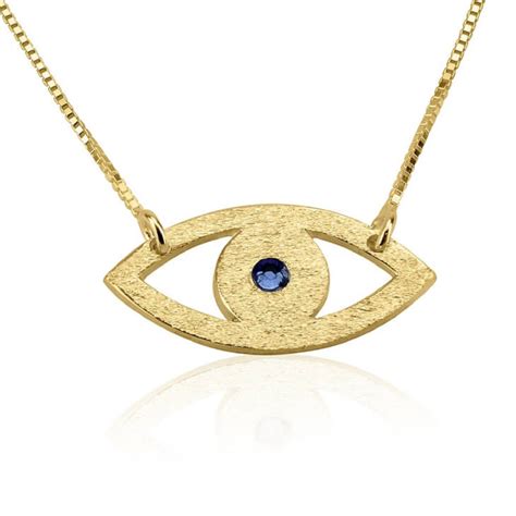 Personalized Custom 24k Gold Plated Evil Eye Necklace With Birthstone