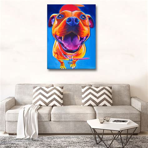 Hand Painted Cute Colorful Pit Dog Wall Art Animal Canvas