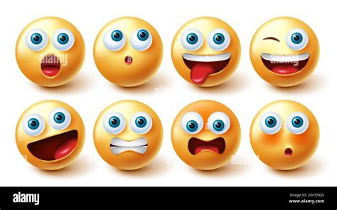 Emojis Face Vector Set Emoji Icon Collection Isolated In White