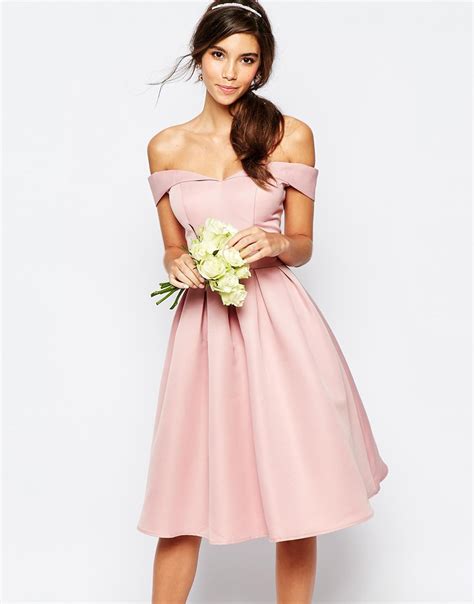 Find your dream pink bridesmaid dresses on theknot.com. Chi chi london Midi Prom Dress With Full Skirt And Bardot ...