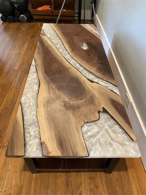 Live Edge Water Fall With Pearl White Epoxy Coffee Table Etsy In 2021