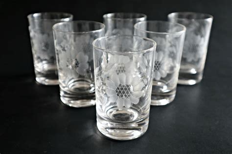 6 Hughes Cornflower Juice Glasses Etched Tumblers Etsy Canada Antique Glass Glassware