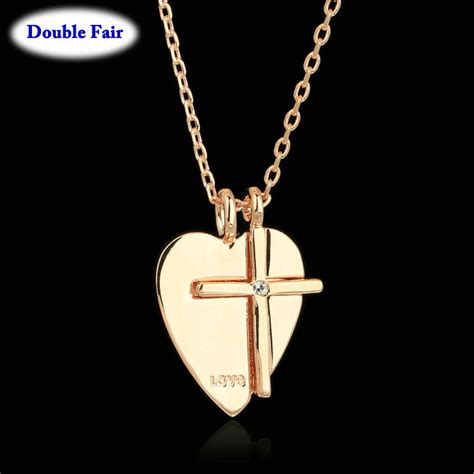 Love Romantic Heartcross White Cubic Zirconia Chain Necklace For Women