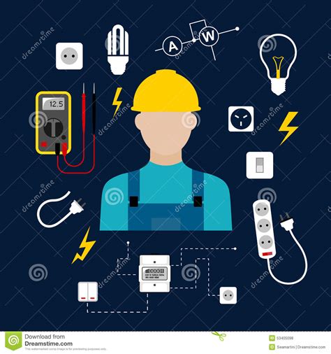 Eletricista Profissional Com Ferramentas Elétricas E Ilustração Do