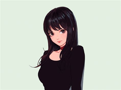 Wallpaper Illustration Long Hair Anime Girls Cartoon Black Hair Hairstyle Sketch Brown