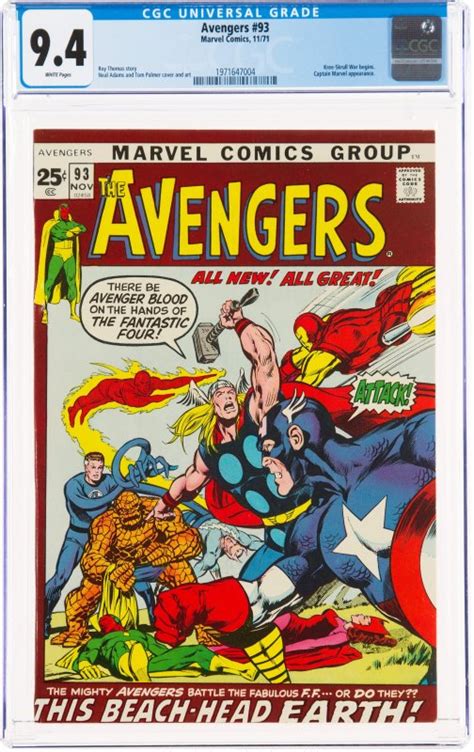 The Avengers 93 1971 Cgc Graded 94 Kree Skrull War Begins Capain