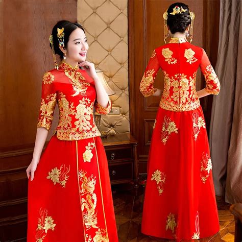 Oriental Asian Bride Beauty Chinese Traditional Wedding Dress Women Red