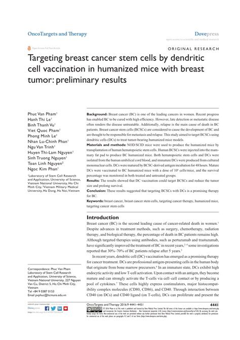 Pdf Targeting Breast Cancer Stem Cells By Dendritic Cell Vaccination