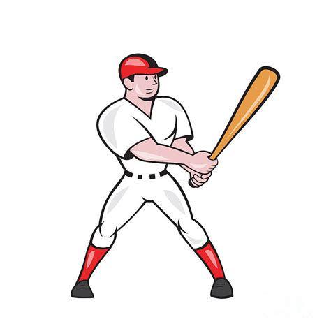 Baseball Hitter Batting Isolated Cartoon Digital Art By Aloysius