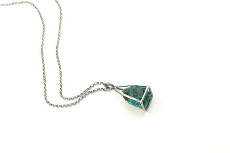 Rough Dioptase Cage Necklaces In Sterling Silver Etsy