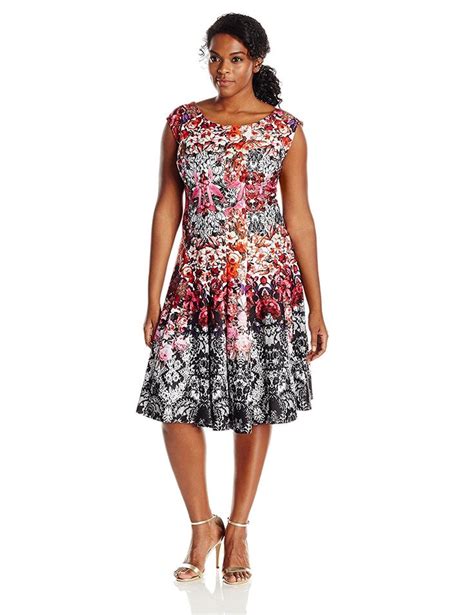 Julian Taylor Women S Plus Size Allover Floral Printed Fit And Flare Dress Fit And Flare Dress
