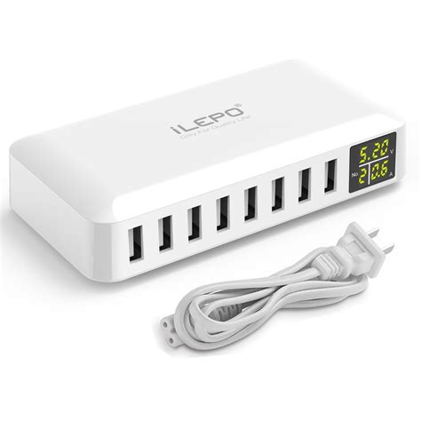 Ilepo 8 Port Usb Charger Charging Station For Multiple Device With Led