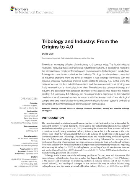 Pdf Tribology And Industry From The Origins To 40