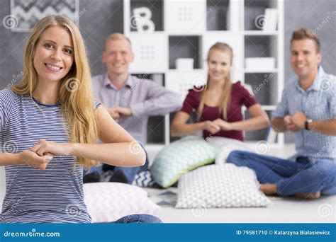 Smiling Sign Language Teacher And Her Students Stock Photo Image Of