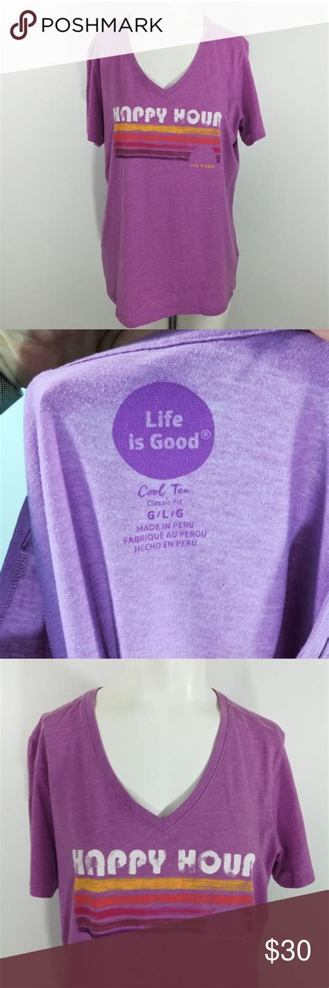 Life Is Good Graphic T Shirt Size L Happy Hour Shirt Size Cool Tees