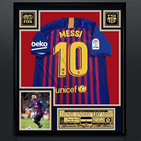 Lionel Messi Signed Barcelona Home Jersey Museum Frame Signed