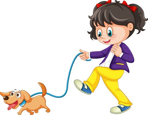 A Girl Walking Dog Cartoon Character 7699462 Vector Art At Vecteezy