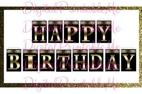 Happy Birthday Banner Black Gold Fancy Graphic By Digitalprintableme