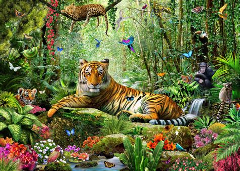 Tiger In The Jungle Elegantes Leinwandbild Photowall