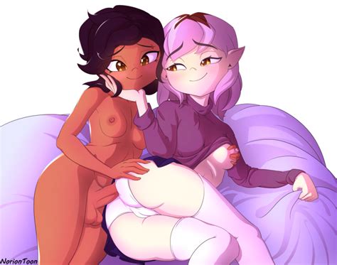 Rule 34 1futa 1girls Amity Blight Areolae Big Breasts Big Penis Breasts Clothed Clothing Dark