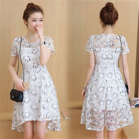 Korean Casual Women Girls Cute Sweet Round Neck Lace Short Sleeve Summer Dress Skirt Clothes