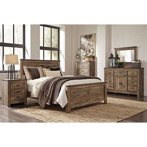 Contemporary Rustic Oak 4 Piece King Bedroom Set Trinell