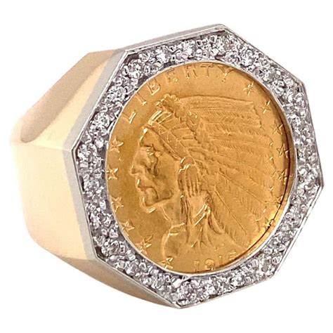 1911 Indian Head Quarter Eagle Gold Coin Enamel Ring For Sale At