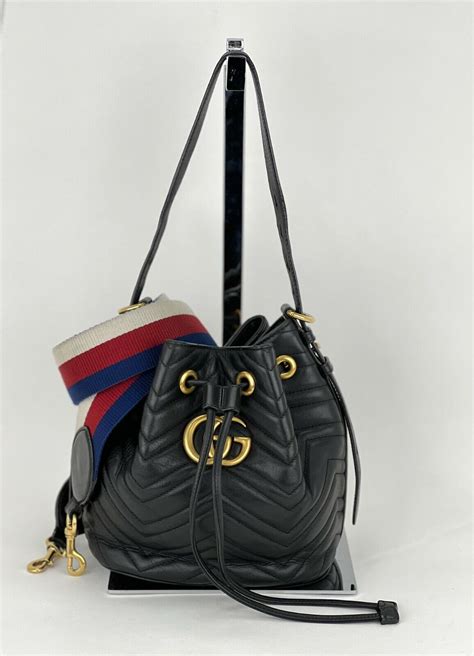 Gucci Handbag Sylvie Web Gg Marmont Black Leather Mat Gem